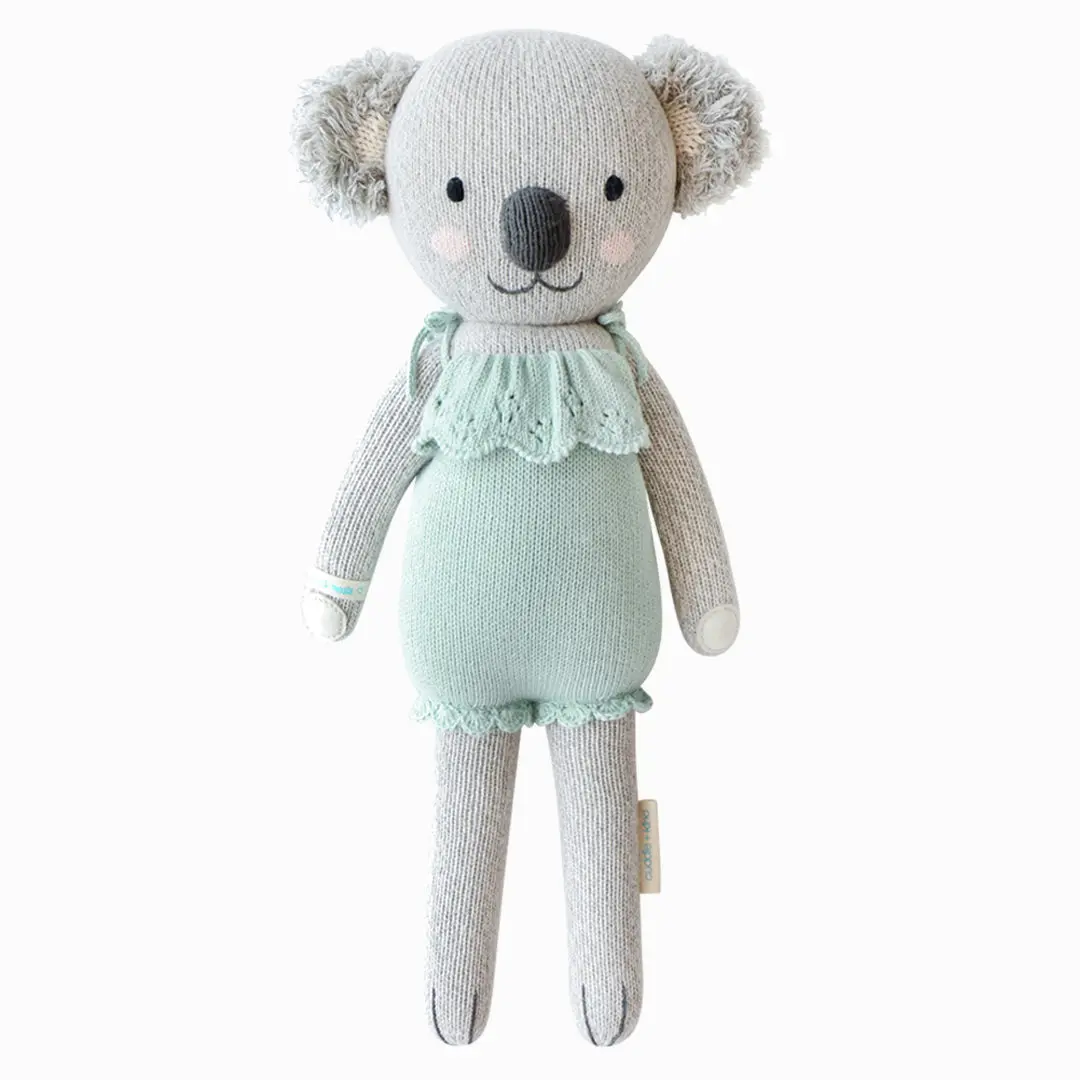 cuddle+kind Claire the koala (mint) 13" hand-knit doll - 1 doll = 10 meals, fair trade, heirloom quality, handcrafted in Peru, 100% cotton yarn