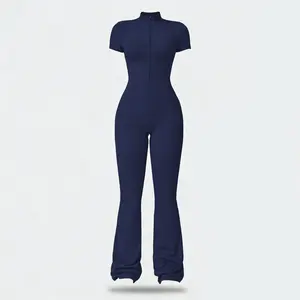 Mother's Day Gifts,Women's summer zip-up, skin-feel short-sleeve bodysuit, breathable and skin-friendly with a slim-fit cut and hip-lifting design, ideal for yoga, Pilates, and fitness