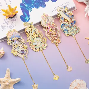 Mermaid Themed Metallic Bookmark with Chain Tassel, 1 Count Hollow Out Bookmark, Book Page Marker for Home School Office Dormitory