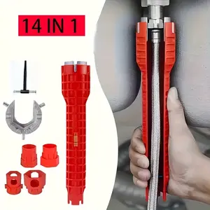 A set,14 In 1 faucet and sink installation tool - durable plastic, perfect for bathroom pipe installation, equipped with adjustable wrenches, pipe benders and other plumbing tools, plumbing tools, Multitool Design