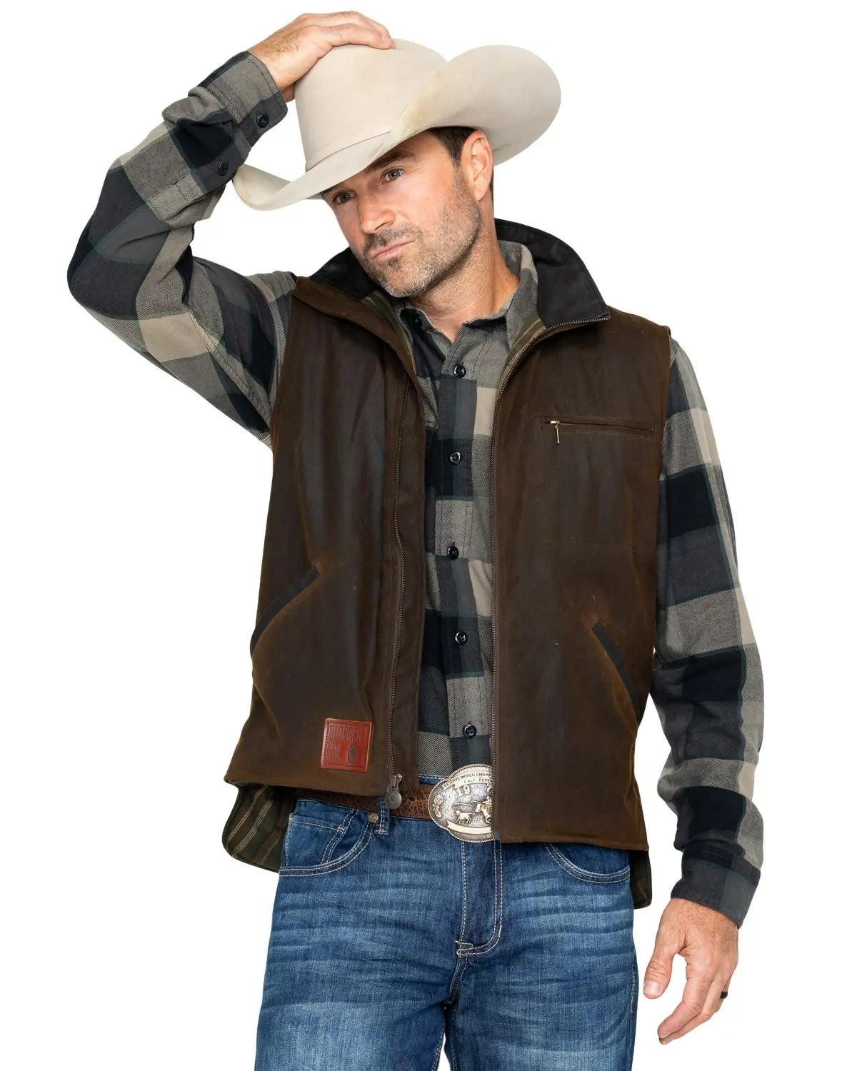 Outback Trading Co Men's Men'S Sawbuck Flannel Lined Oilskin Zip-Front Vest - 2143Sage