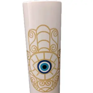 Eye Tumbler with Gold Hamsa Design and Blue Evil Eye for Protection and Good Luck