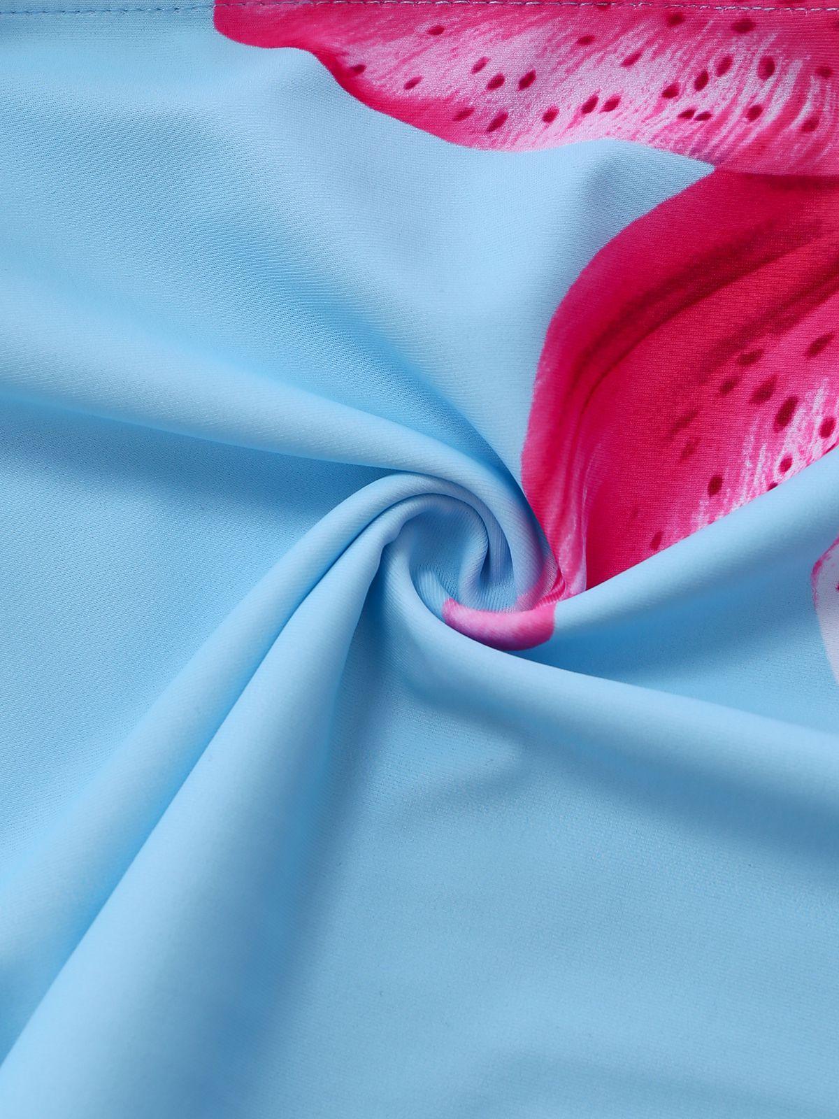 1950s Lily Floral Solid Lace-Up Tankini Shorts Set