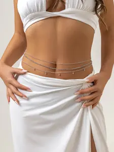 Women's Rhinestone Decorated Waist Chain (3pcs), Ideal for Summer Beach Vacations, Silver Color and, Elegant Jewelry Gift, Maximalist Jewelry, Waistbeads