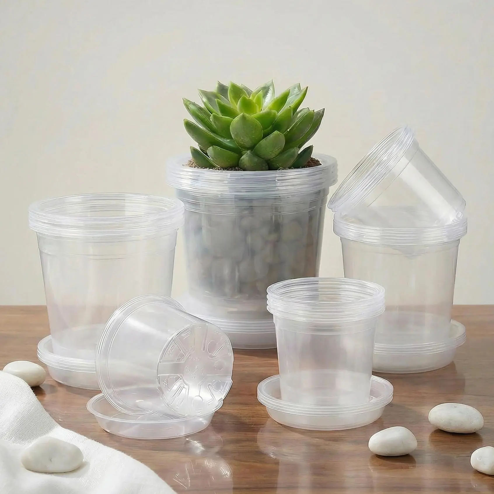 4/5/6/7 Inch Clear Nursery Pots for Plants with Sacuers 20 Pack, Plastic Flower Pots with Drainage Holes, Variety Pack Seedlings Garden Pot for Indoor Outdoor (4+5+6+7 inch)