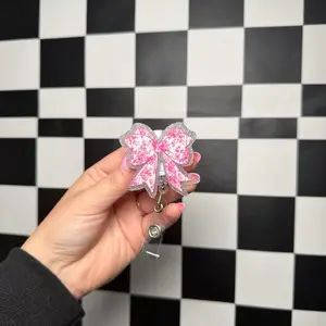 Pink floral Bow Badge Reel