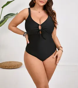 Eomenie Plus Size Swimsuit Hollow Knot Design Tropical Plant Print Skirt  One Piece Swimwear Swimming
