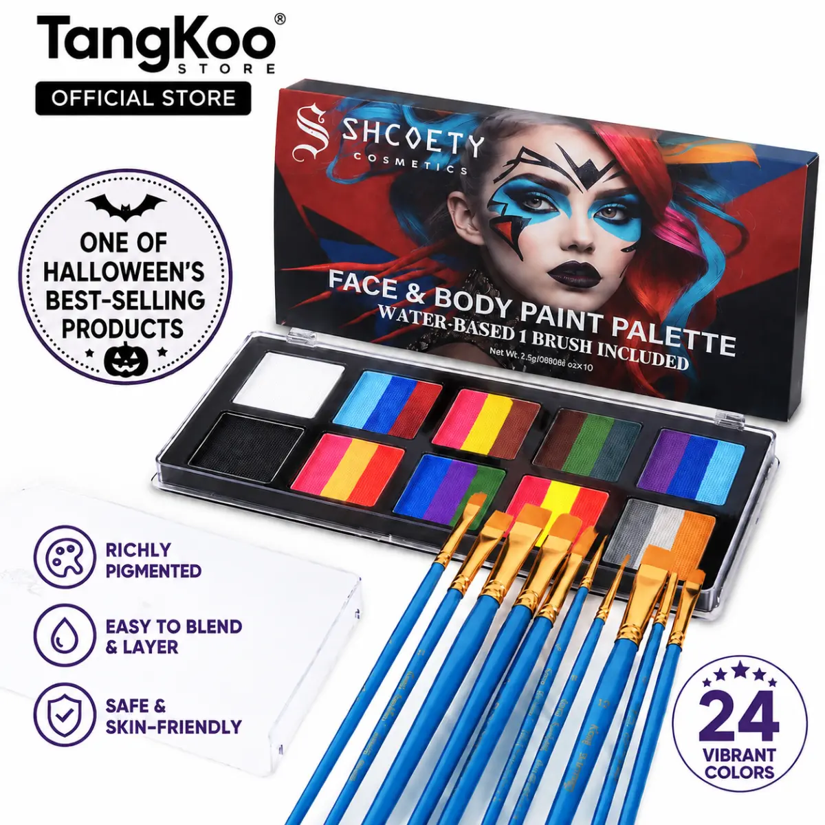 24&12-Color Face & Body Oil Paint Palette - Safe Non-Toxic Professional Cosmetic Kit, Waterproof Temporary Tattoo, Halloween Aesthetic, Artistic Makeup for Adults, Cinnamon & Violet Shades
