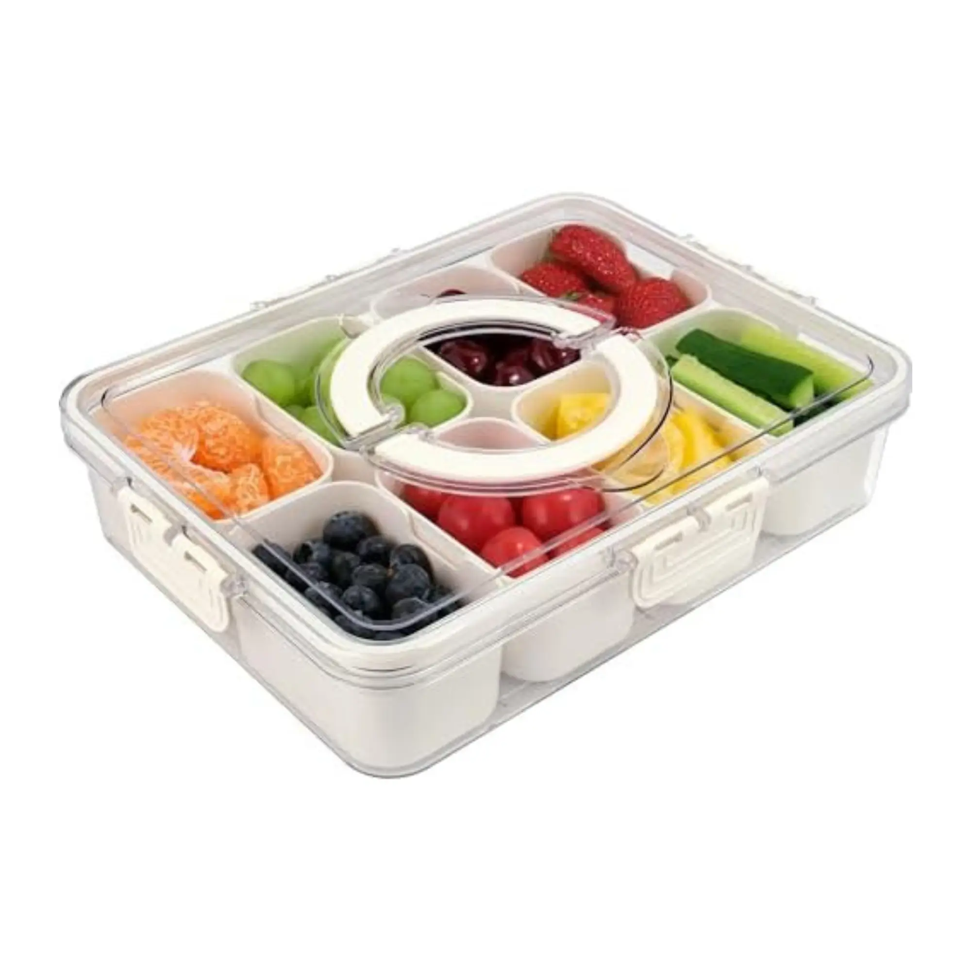 Snackle Box Container 8 Compartment Snack Organizer Tray w/ Lid Handle BPA Free