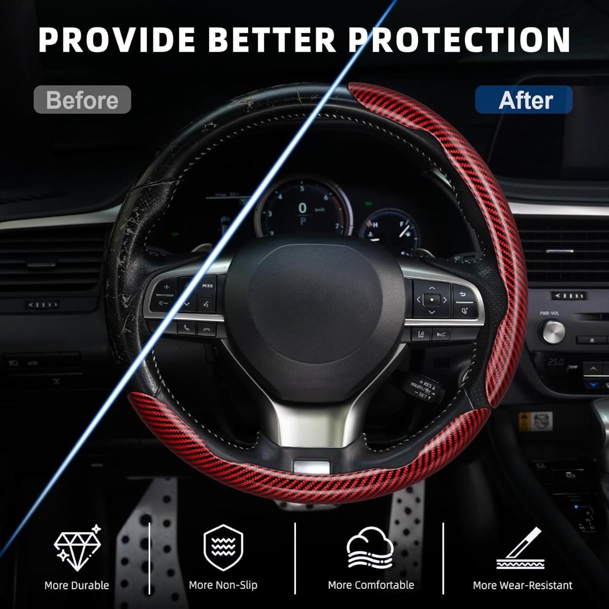 3pcs Carbon Fiber Snap on Steering Wheel Cover Segmented Anti Slip Steering Wheel Protector Butterfly Wing Car Interior Accessories Universal Car Steering Wheel Decoration Car Modification Parts Vehicle Steering Wheel Protective Cover