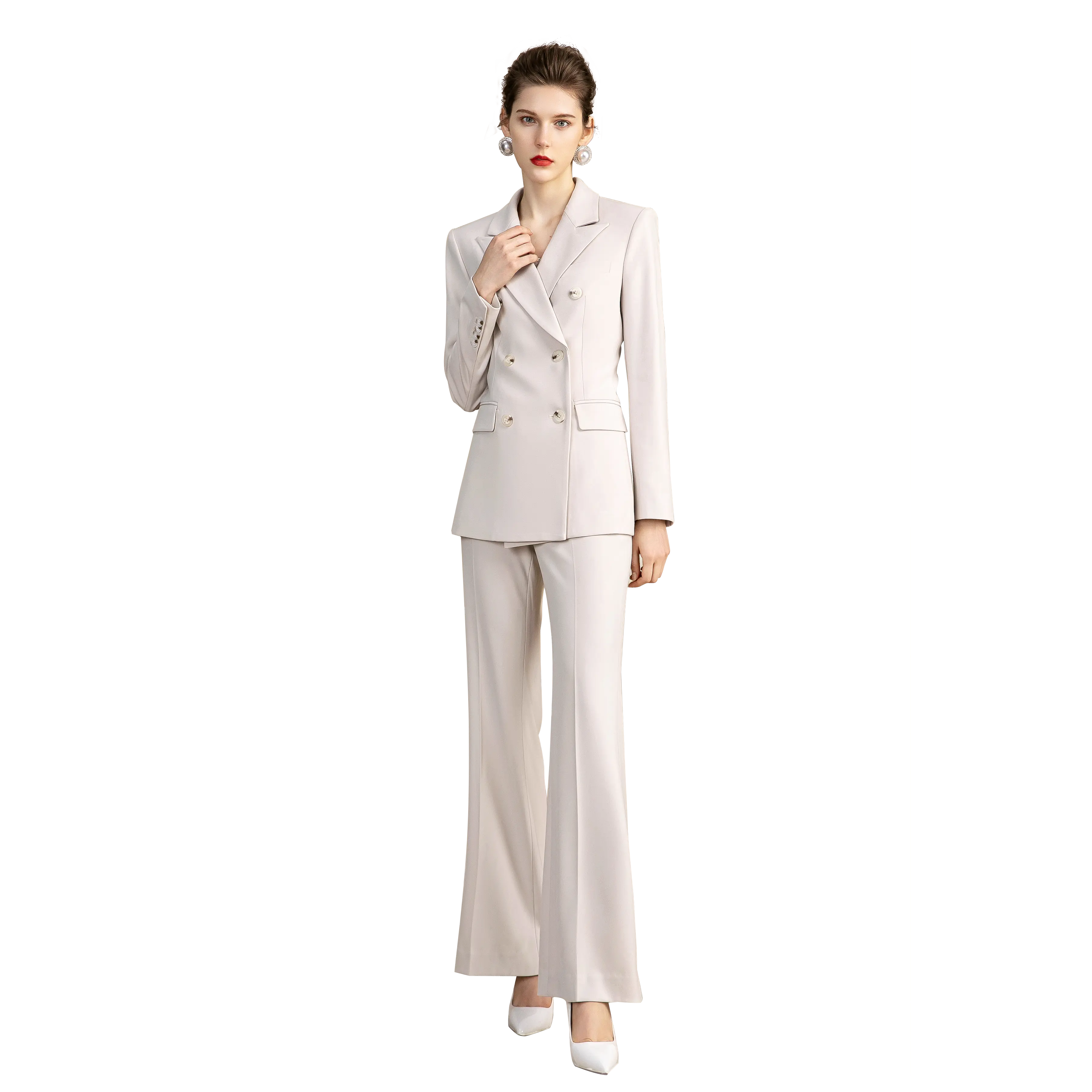 Ivory Elegance Double-Breasted Pantsuit