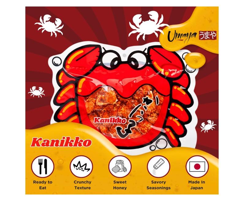 UMAYA - Okabe Kanikko - Ready To Eat Fried Japanese Baby Crabs - With A Hint Of Sweet Honey and Savory Seasonings - Crunchy Gourmet Snack From Japan - Individual 2.3oz (65g) Snack Size Bag - Pack of 1