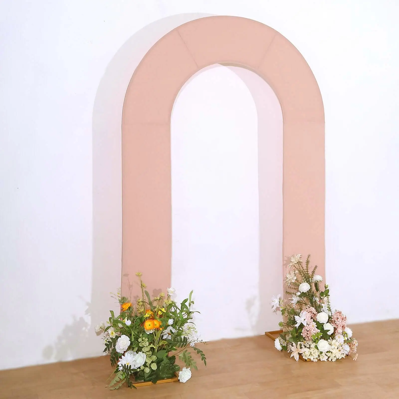 8ft Double-Sided U-Shaped Fitted Spandex Backdrop Cover - Stretch Dusty Rose Open Arch Slipcover, Home Supplies, Party Decoration for Wedding Ceremony