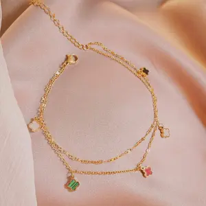 2026 New Double Anklet Stylish Foot Jewelry for Women Colorful Pendant Stainless Steel Anklet Minimalist & Elegant Fashion Accessory Must for Daily Outfits Retro Summer Beach Anklet with Adjustable Design Perfect Summer Gift for Friends Lovers and Mom