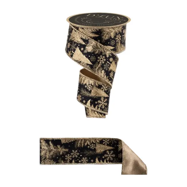 2.5" x 10yd D'Lux Foil Tree Ribbon – Black/Gold