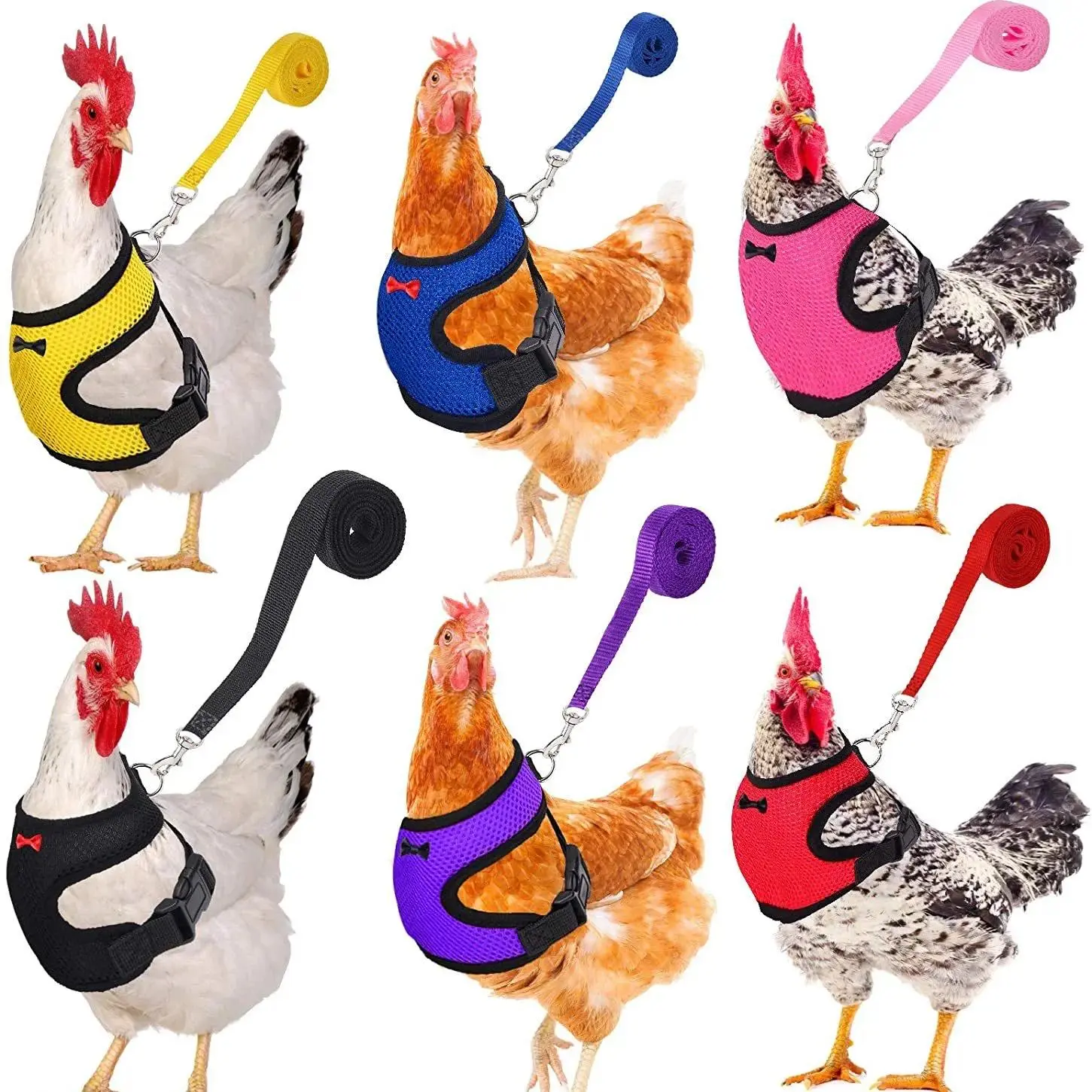 Poultry Harness & Lead Set - Adjustable Fit, Breathable Mesh, Multi-Size Pet Vest with Matching Collar, Bow & Leash for Chickens, Ducks & Hens, Farm Animal Poultry Supplies