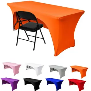 Rectangular Full-Wrap Table Cover, Polyester Elastic Washable Wrinkle-Resistant Fitted Protector, Indoor Outdoor Use, Banquets Parties Events
