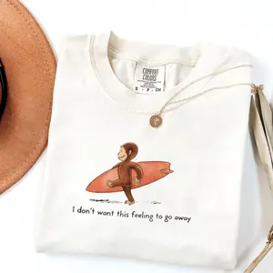 Curious George Surf Comfort Colors T-shirt, Retro Cute Kid Show, Monkey Surfing Gift, Cotton Tee