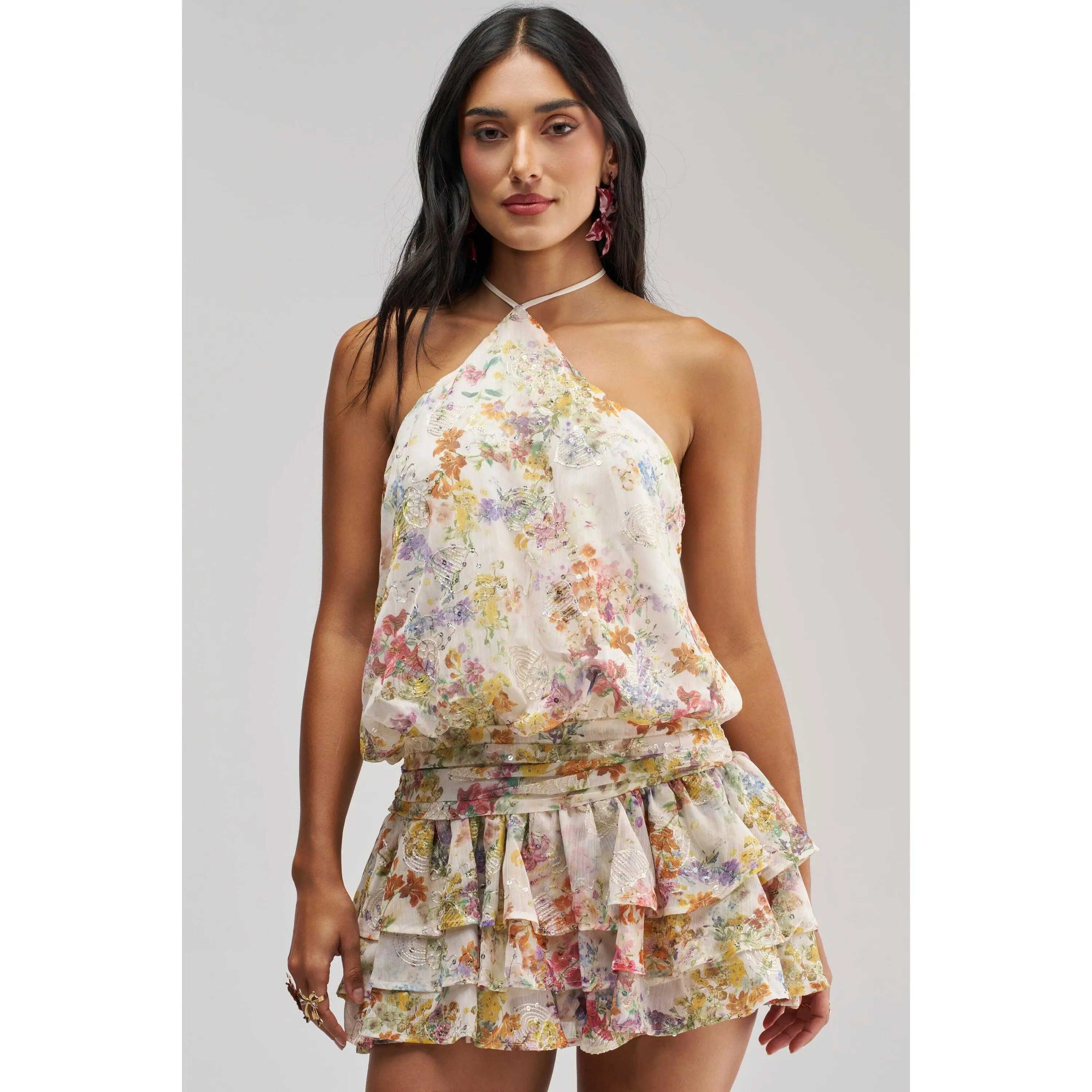 GARDEN PARTY MINI DRESS IN WHITE FLORAL