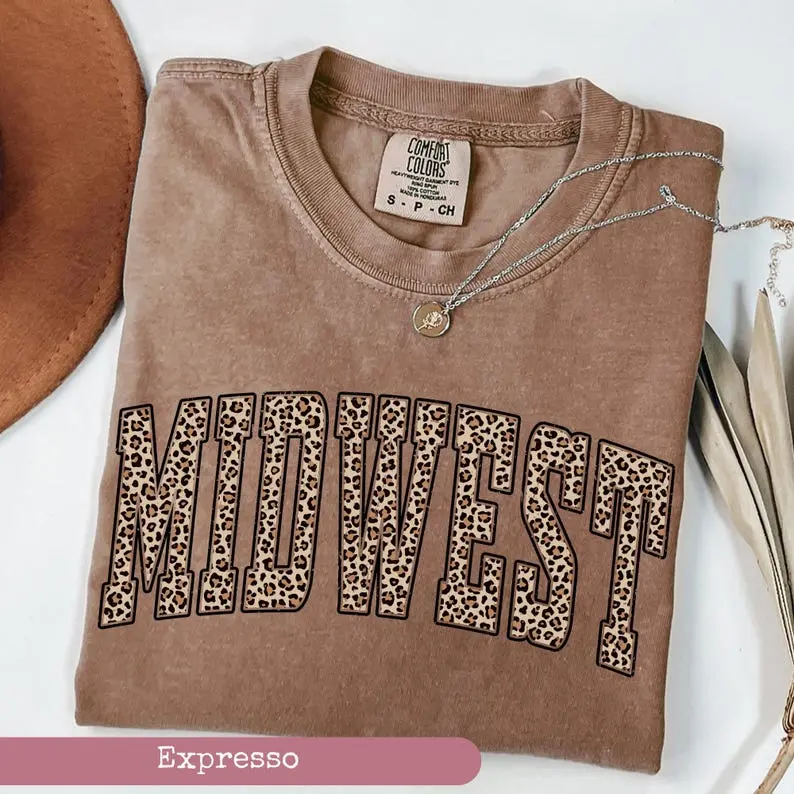 Colors Leopard Midwest Shirt, Midwest Shirt, Midwest Sports Fan Gift, University Student Gift, College Shirt, USA State Patriotic Graphic Tees