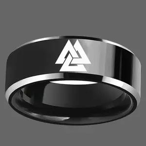 Stainless Steel Viking Odin Symbol Ring - Fashion Minimalist Electroplate Ring in Black  Sizes 8MM