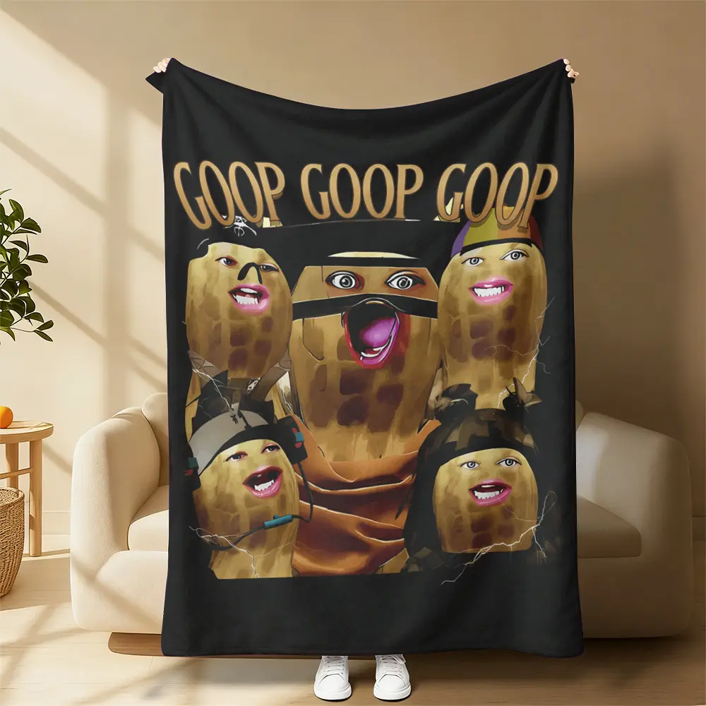 "GOOP" Funny Peanut Crew Blanket - Ultra-Soft Plush, Edgy Black, Soft Blanket Vibes, All-Seasons Specialty Bedding Throw, Meme Fandom Gift for Friends, Bedroom Decor