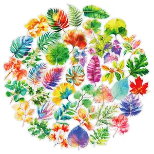 50pcs Colorful Leaves Transparent PET Material Series Graffiti Stickers Suitable for Suitcases, Mobile Phone Cases, Laptops, Helmets, Skateboards Waterproof Decoration DIY Creative Stickers