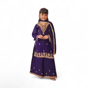 Handwork Butique Work Georgette Plazo Set Heavy Party Wear Perfect for Any Occasions Purple Color with Gold Embroidery Dress Asian Traditional