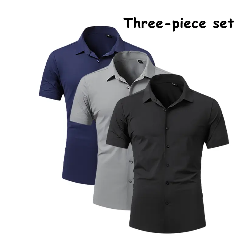 Summer lightweight men’s 3-piece set short-sleeve shirts, business casual, no ironing required, wrinkle-resistant