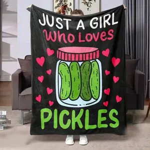 Cute Girl Quote Flannel Blanket, Cartoon Pickle Heart Warm Throw, Perfect Gift for Friends & Family, Home Decor, Travel & Camping Rug