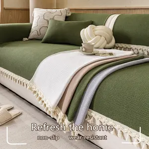 Non-Slip Washable Solid Color Sofa Pad, Armrest Cushion, Backrest Cover, Pillow Case, Fringe Design, Pet-Friendly, Soft Furniture Protector
