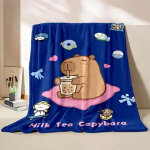 Soft Comfortable Funny Throw Blanket Cute Capybara Cartoon Printed Blanket Warm And Home Travel Blanket Sofa Bedding Cover Kids Holiday Gift
