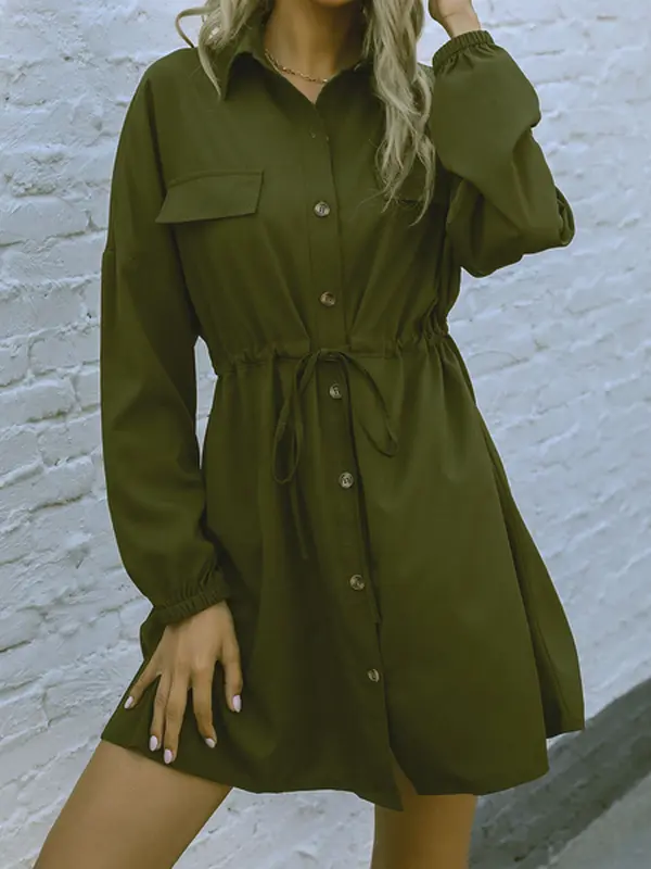 Utility Shirt Dress with Drawstring Waist