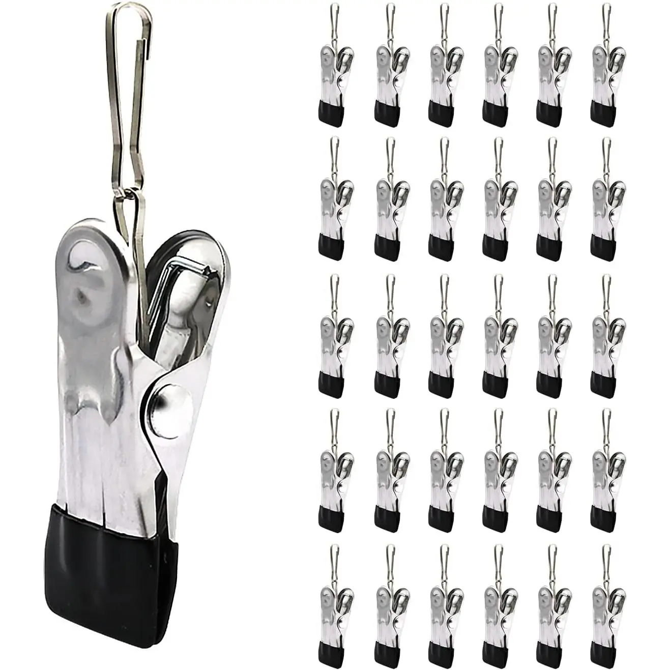 30 count Small Clothes Pin with Hook for Easy Hanging, Stainless Steel Clothespins, Metal Laundry Grip Clips, Anti Rust, Multipurpose