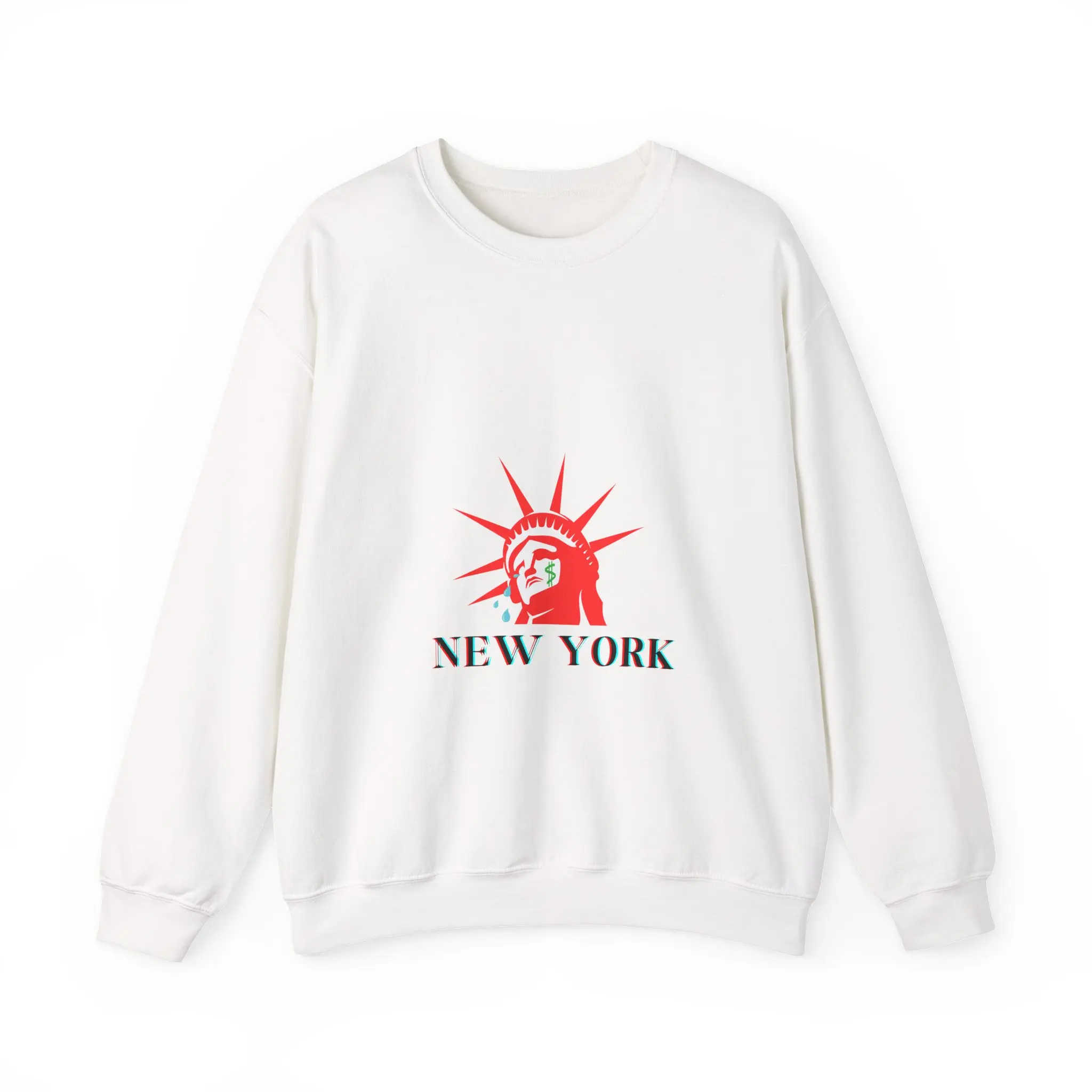 Crying Liberty NYC Graphic Crewneck Sweatshirt - New York Streetwear Unisex Pullover, Heavy Blend 8 oz Cotton Fleece Crew Neck Sweater, Sport Grey & White, S-2XL