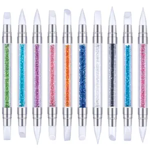 10 Pieces Dual Tipped Silicone Nail Tools Nail Sculpture Pen Brushes Rhinestone Nail Polish Acrylic Carving Pen Silicone Head Manicure DIY Brush Dotting Tools Kit for Home Salon