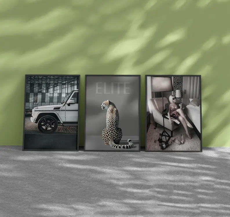 Set of 3 Luxury Wall Art Prints - Elite Fashion, G-Wagon, Leopard Prints - Fashion Poster & Stylish Vogue Woman - Chic Fashion Art