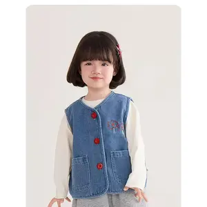 Girls' Denim Vest for Spring and Autumn, Inner Wear and Outer Wear, Little Girl Baby Vest