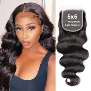 VIPbeauty 5x5 HD Ultra-thin Transparent Lace Closure Body Wave 12A Brazilian Virgin Human Hair Closure Free Part Pre Plucked with Baby Hair Natural Black