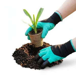 Garden Genie Gloves with 4 ABS Claws Waterproof Latex Gardening Gloves for Digging & Planting Puncture Resistant Protective Work Gloves Breathable Knit Yard Gloves