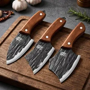 Professional Stainless Steel Chef Knife & Forged Meat Cleaver - Hand-Hammered Non-Stick Blade with Ergonomic Wood Grip Full-Tang Butcher Knife for Kitchen Prep & Meat Cutting