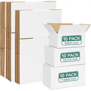 30 Pack Small Shipping Boxes Assorted Sizes, White Corrugated Box Mailers, 9x6x4 & 10x7x5 & 11x6x6 10 PCS Each, Cardboard Boxes for Packaging Mailing and Small Business
