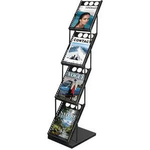 YDisplay Foldable Magazine Display Rack 4-Tier Brochure Literature Display Stand with Reinforced Base for Trade Show Literature Stand Ideal for Office Store Exhibition and Events