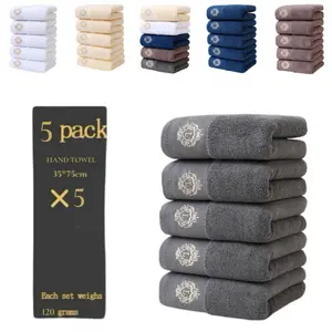 5-piece hotel towel set with wool, thickened absorbent towel, embroidered "L" pattern, Christmas supplies, bathroom, travel, spa and camping towels