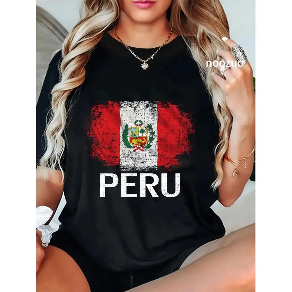 100% Cotton Unisex T-Shirt with Vintage Peru Flag Graphic, Shortsleeve Round Neck Streetwear Top, Ideal Peruvian Gift for Everyday WearCHEN JX Shop