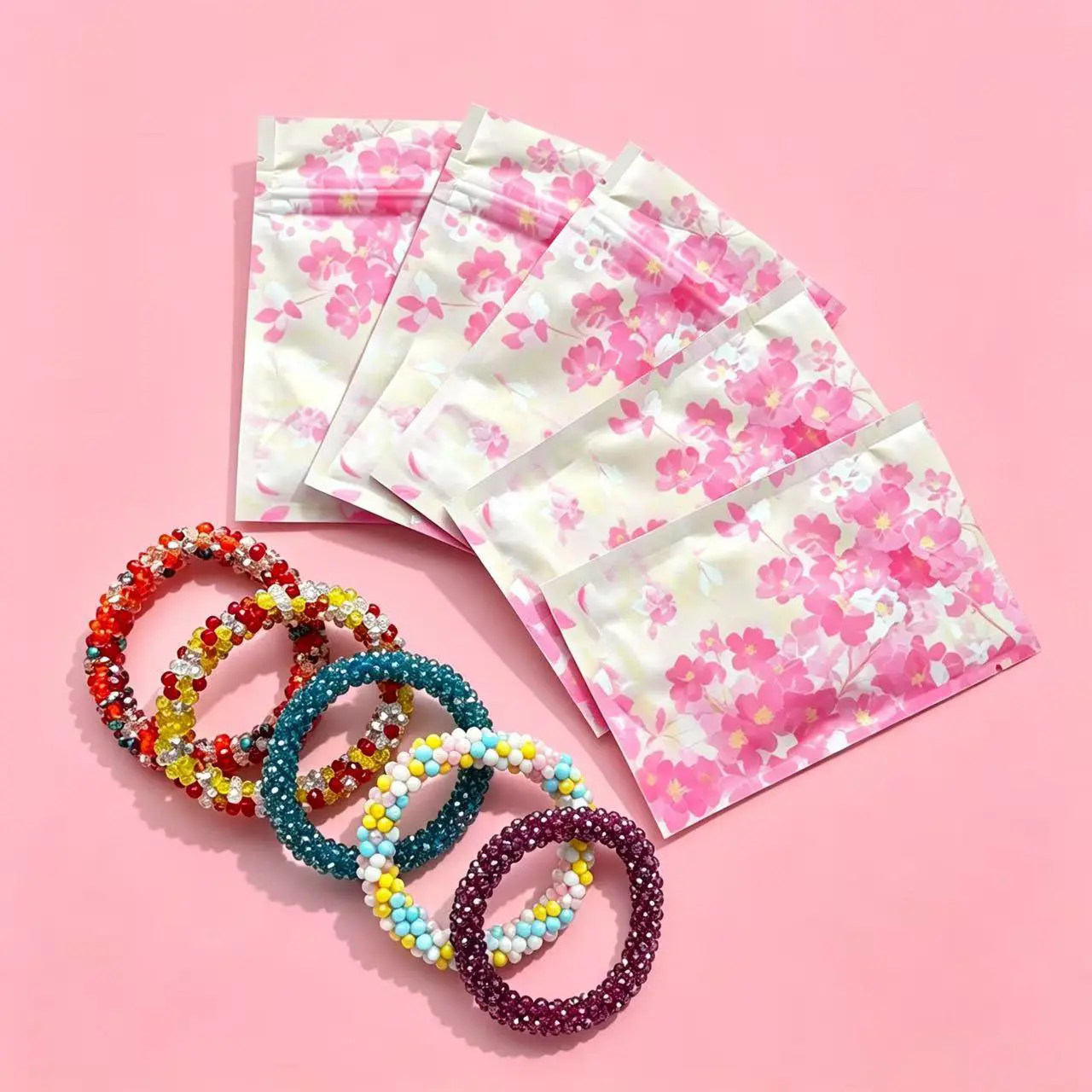 #CocoShop02 Crystal Glass Bracelet-Hair Tie,  Hand-Woven Vibrant Floral Design Elastic Band, Perfect for Anniversary to Elevate Your Style, Birthday Gift Ideas, Multicolor Hand-Tied Bracelets & Bangles, Happy Birthday, Sparkling, Beading, Beaded Bracelets