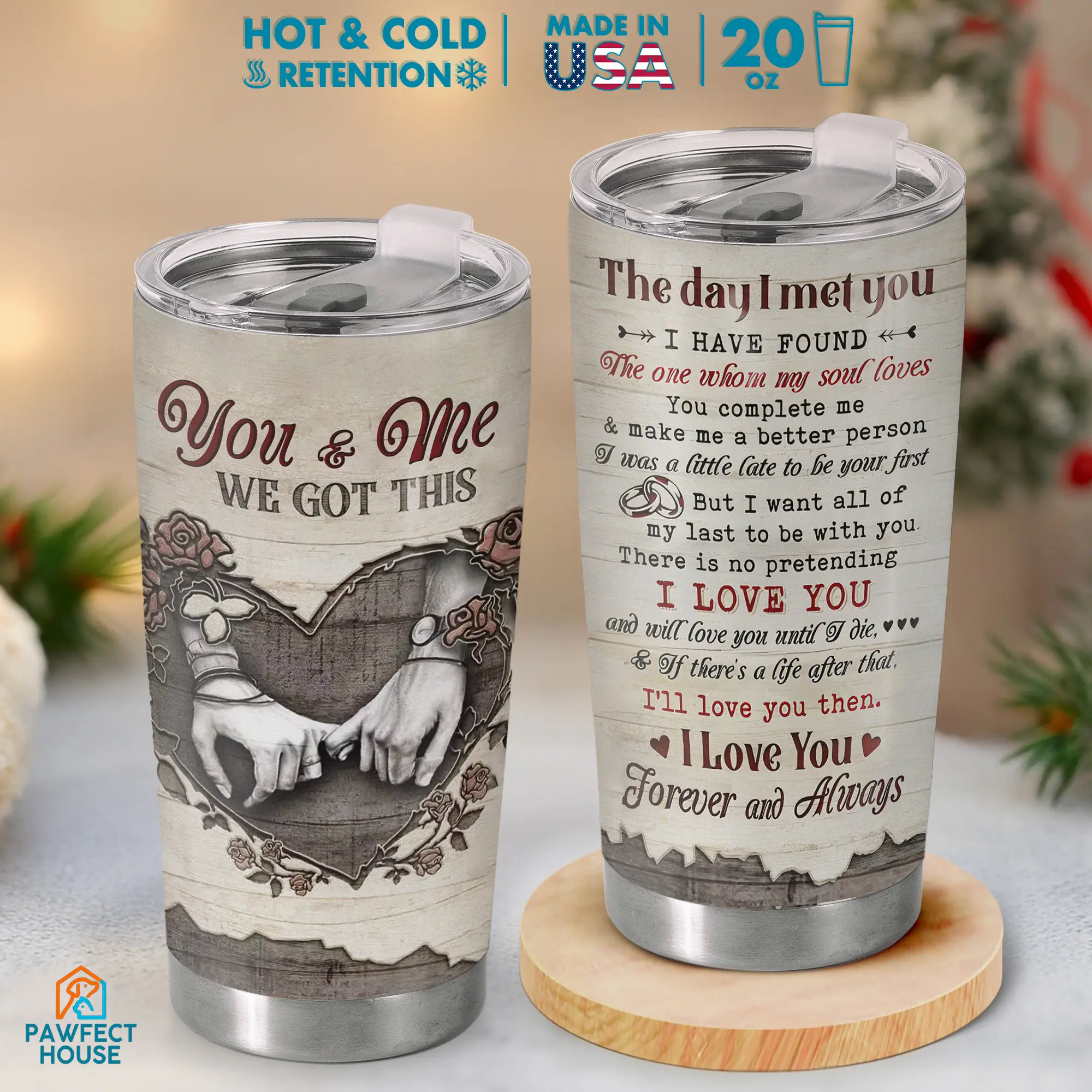 Pawfect House - You And Me 20 Oz Stainless Steel Tumbler - Made in USA, Anniversary Gift For Husband Wife, Romantic Drinkware, Couple Love Story Coffe