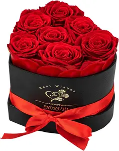 7-Piece Forever Roses in Heart Shape Box,Preserved Flowers Decoration ,Birthday Gifts for Women Mothers,100% Real Roses Decor Last for 3 Years.Flowers Ornaments for Birthday Valentines Christmas Mother's Day