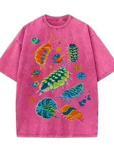 Colorful Insects Unisex Vintage Washed Loose Shirt, Graphic Tee, Unisex Fashion, Full Color, Full Size, For Men, For Women