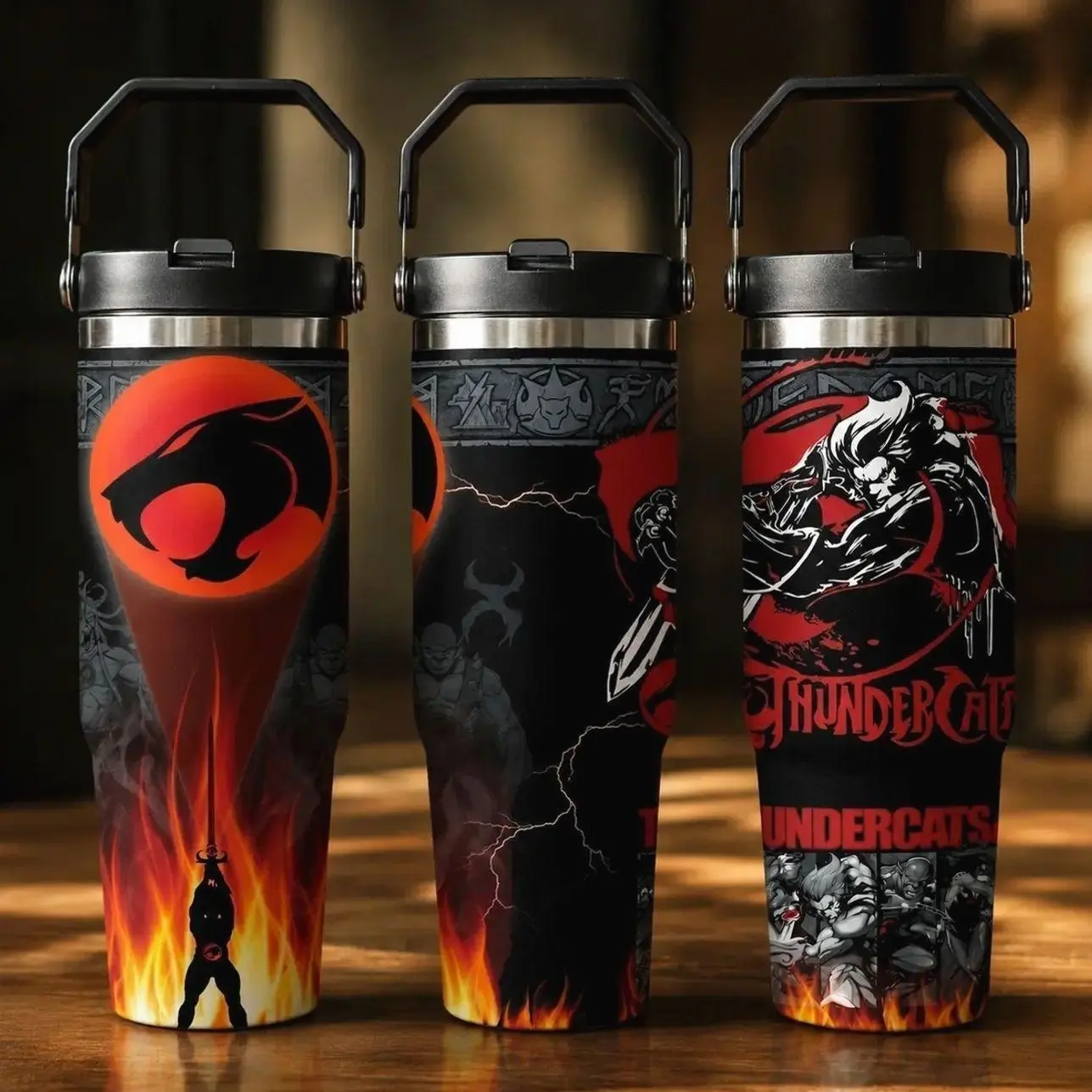 Vintage 80s Thunder Cat Fans 40oz 30oz 20oz Tumbler With Handle, Double Wall Insulated Travel Cup For Coffee Ice Drinks
